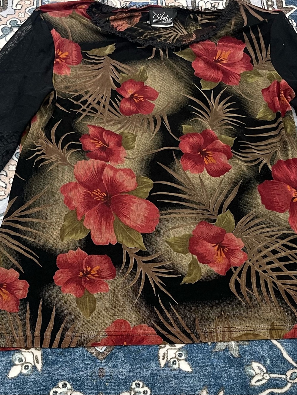 Floral Black & Red Long Sleeve Top